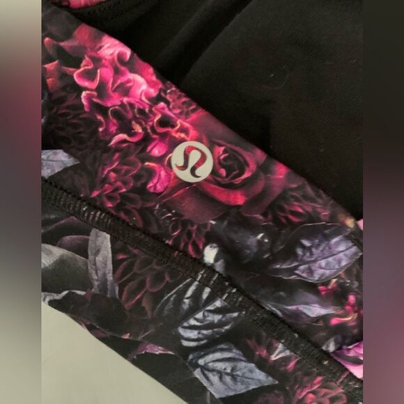 LULULEMON Energy Bra Strappy Sports Bra Black Pink Purple Rose Floral Print 8 - Picture 3 of 4